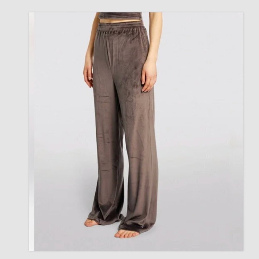 Skims Velour Wide Leg Lounge Pants Size M Brown Taupe Pull-On Athleisure